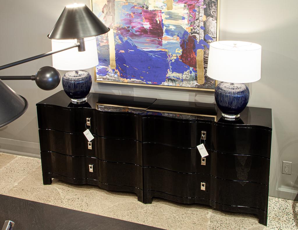 Pair of Curved Front Black Lacquered Chests For Sale 9
