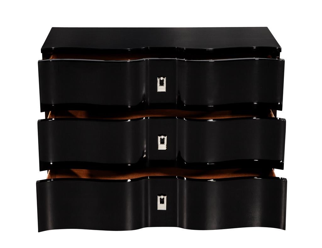 Modern Pair of Curved Front Black Lacquered Chests For Sale