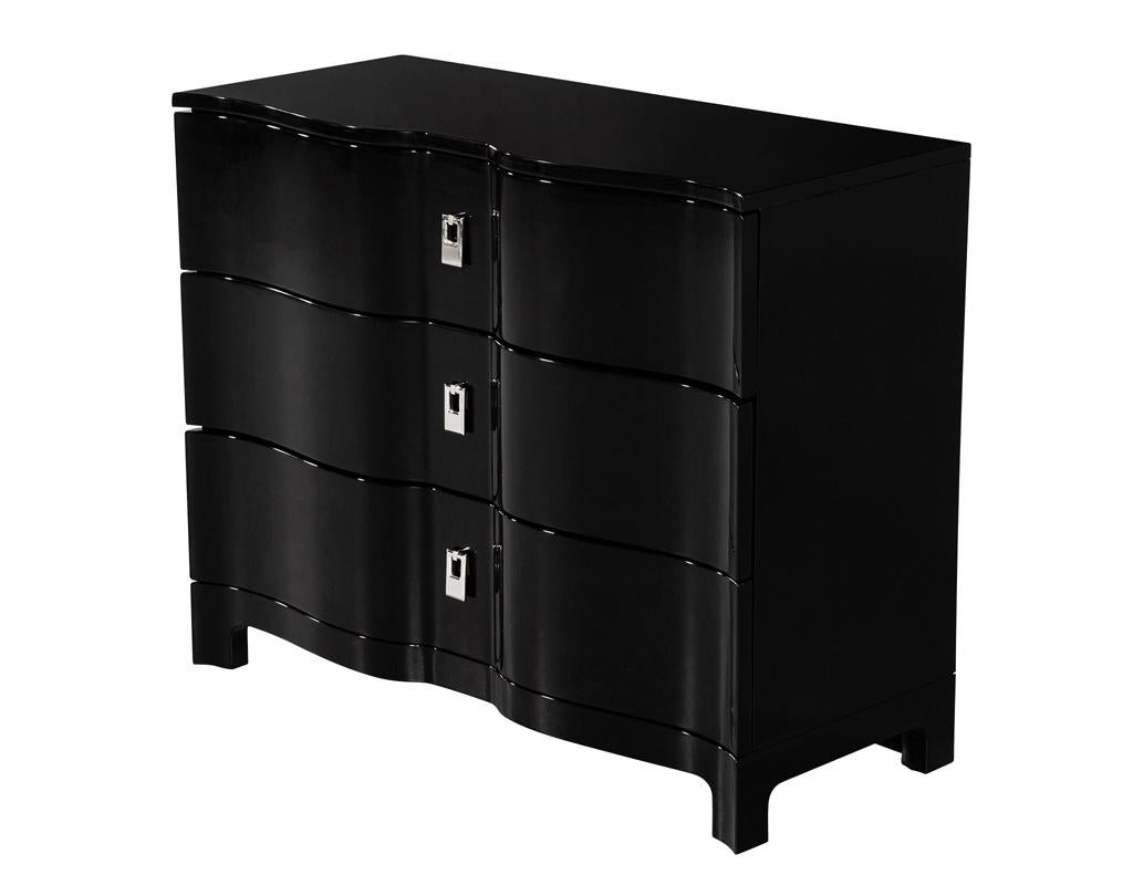 Pair of Curved Front Black Lacquered Chests In Excellent Condition For Sale In North York, ON