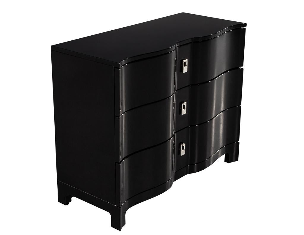 Pair of Curved Front Black Lacquered Chests For Sale 1