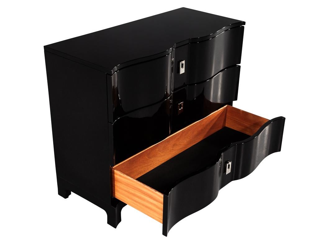 Pair of Curved Front Black Lacquered Chests For Sale 2