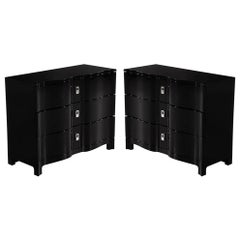 Pair of Curved Front Black Lacquered Chests