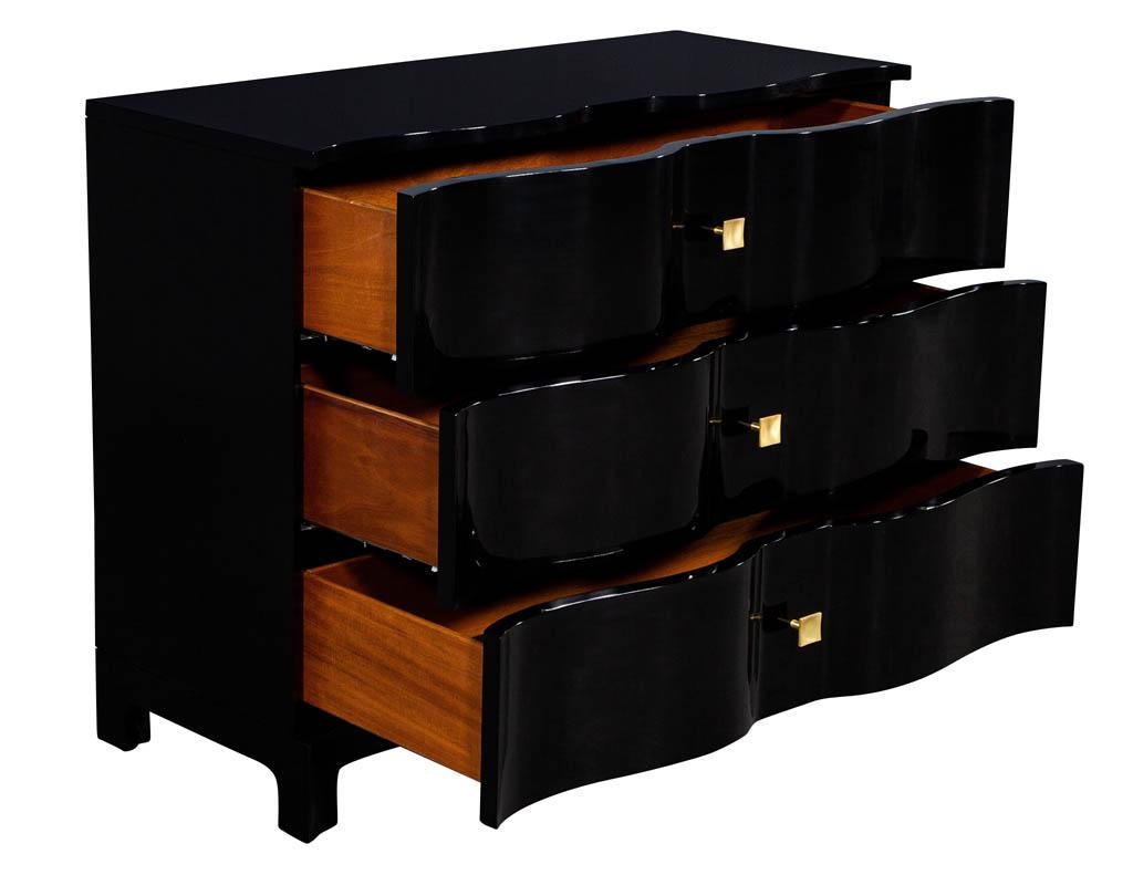 Modern Pair of Curved Front Black Lacquered Chests Night Tables