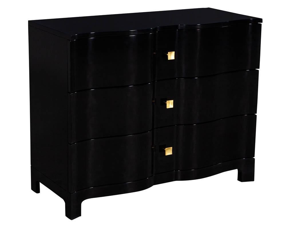 American Pair of Curved Front Black Lacquered Chests Night Tables