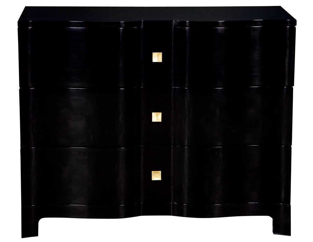 Contemporary Pair of Curved Front Black Lacquered Chests Night Tables