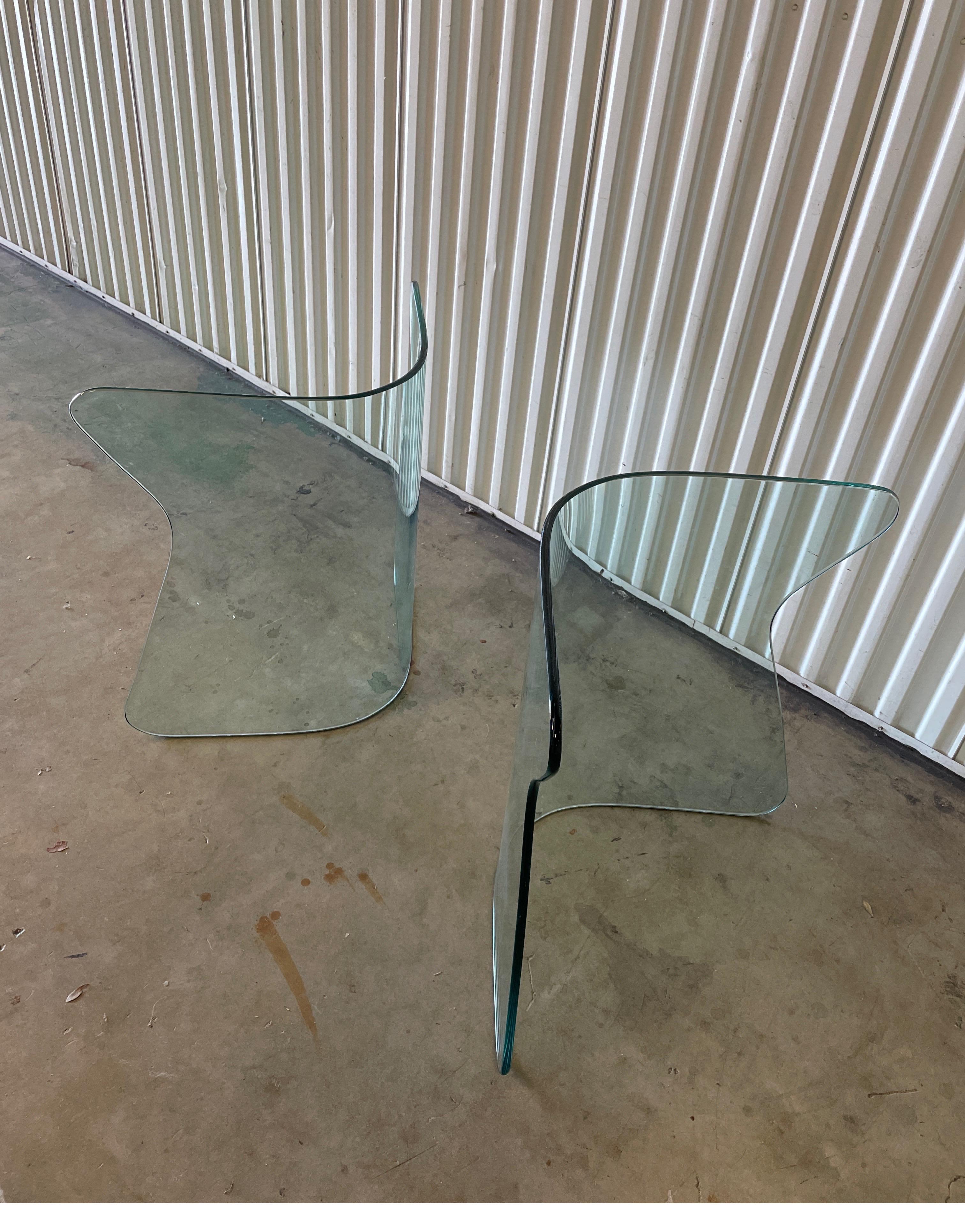 Pair of curved glass dining table bases in the Mid Century Modern style. Just add the glass top of your choice & size to make a very dramatic statement.