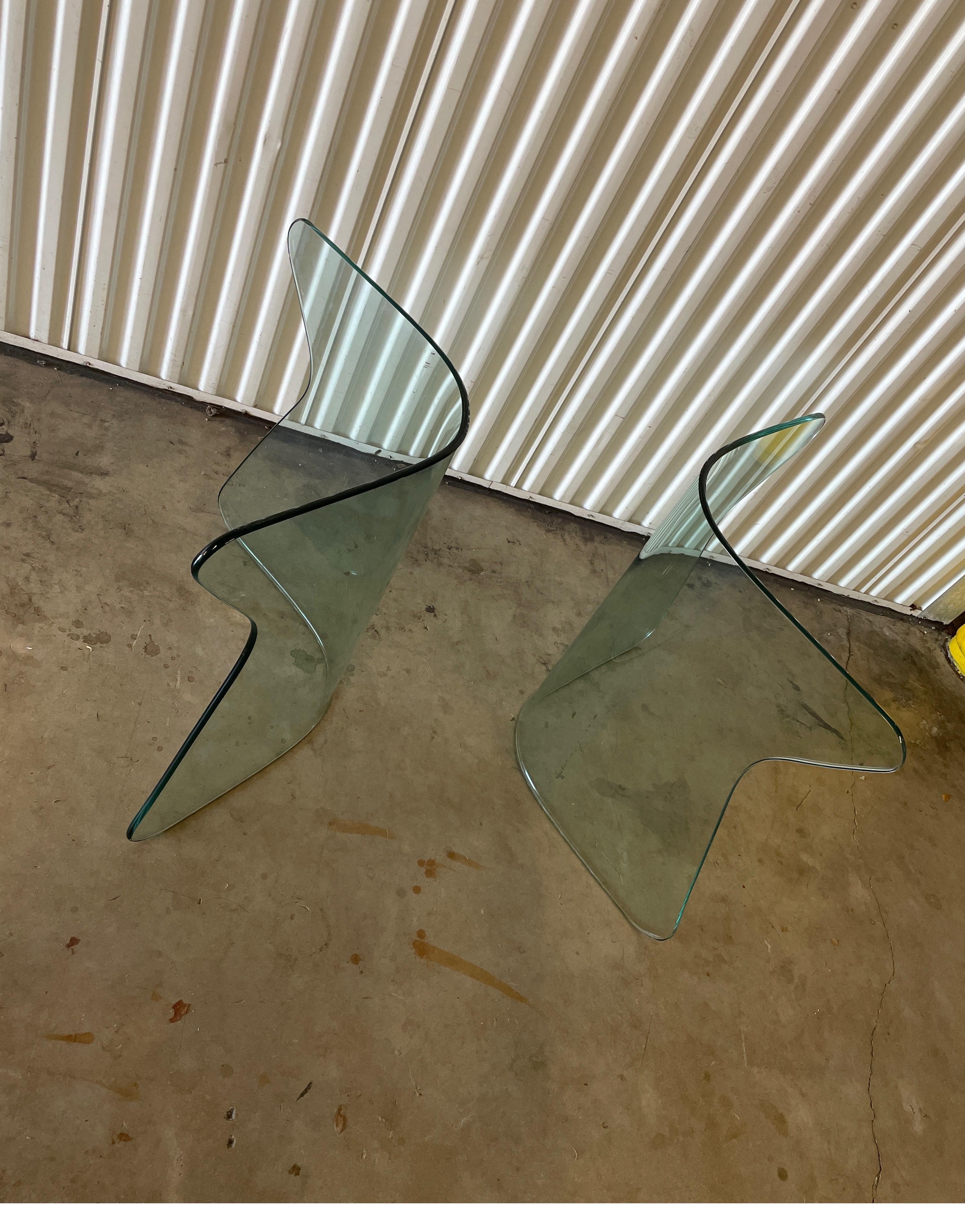 American Pair of Curved Glass Dining Table Bases