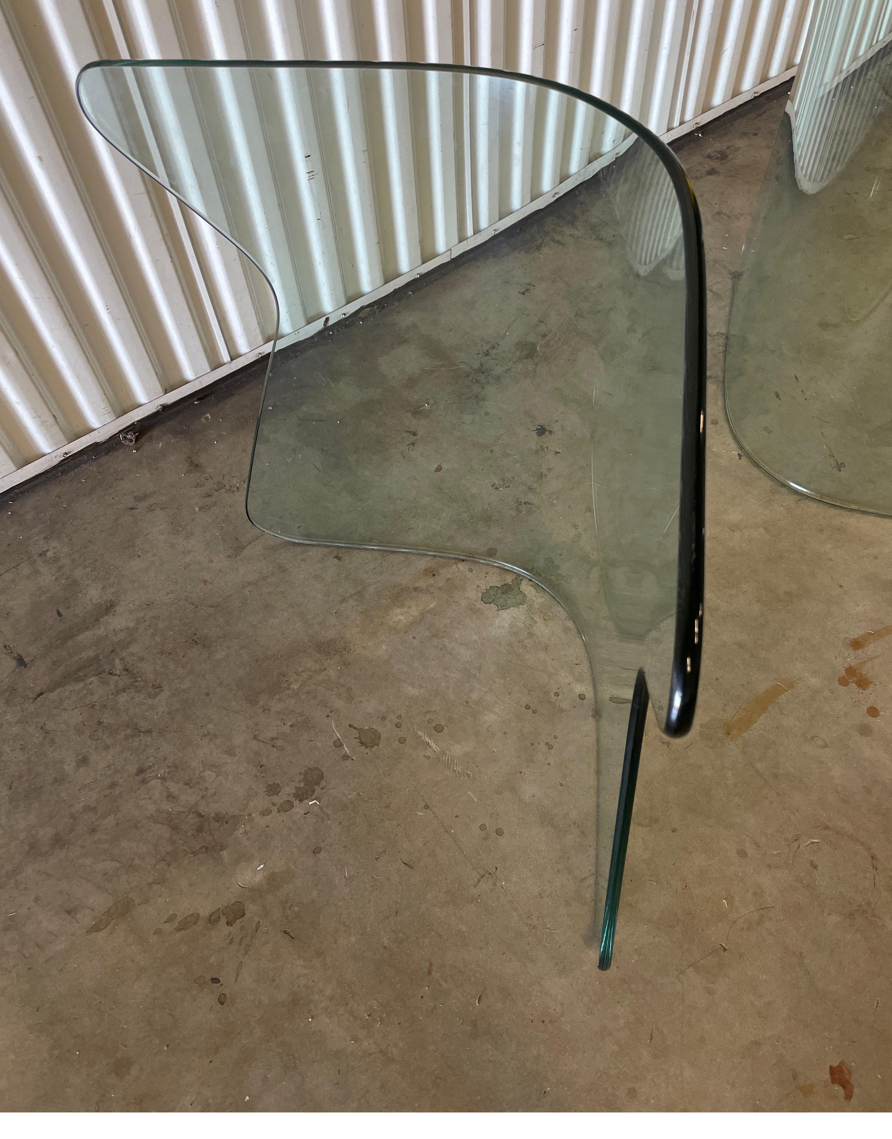 Pair of Curved Glass Dining Table Bases In Good Condition In West Palm Beach, FL