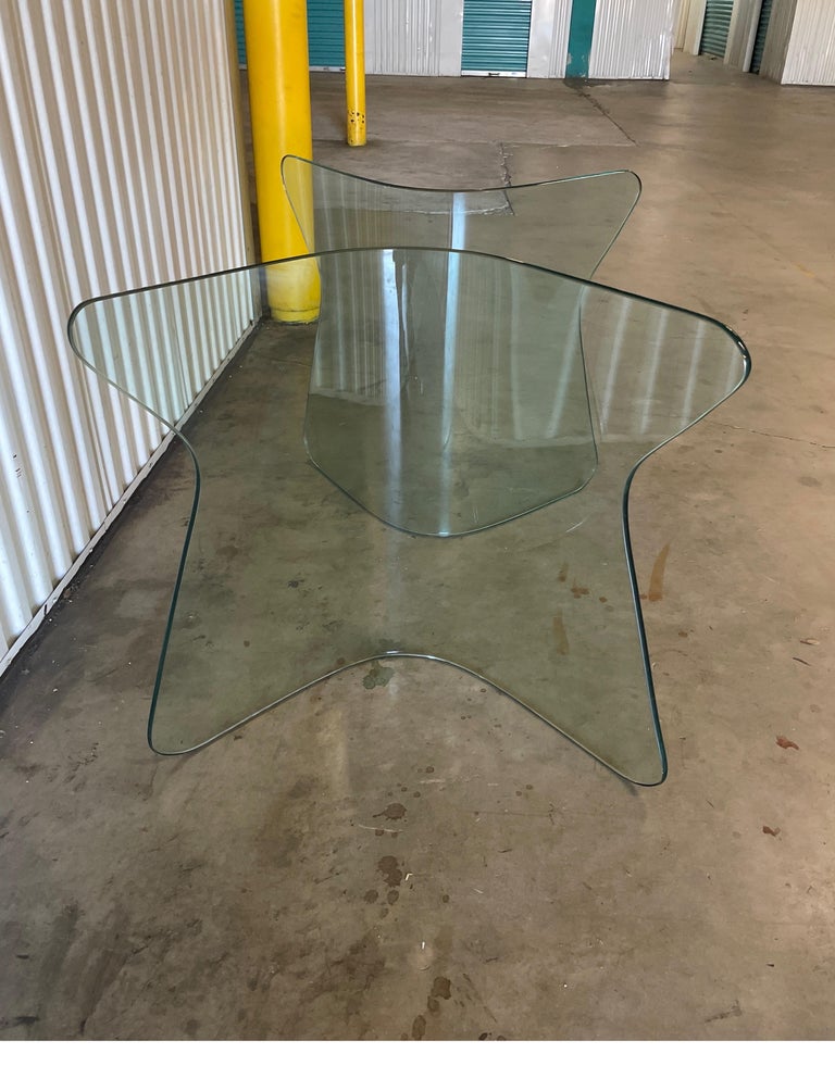 Pair of Curved Glass Dining Table Bases For Sale at 1stDibs