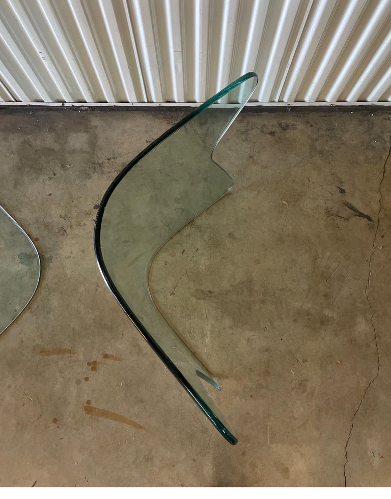 Pair of Curved Glass Dining Table Bases For Sale at 1stDibs