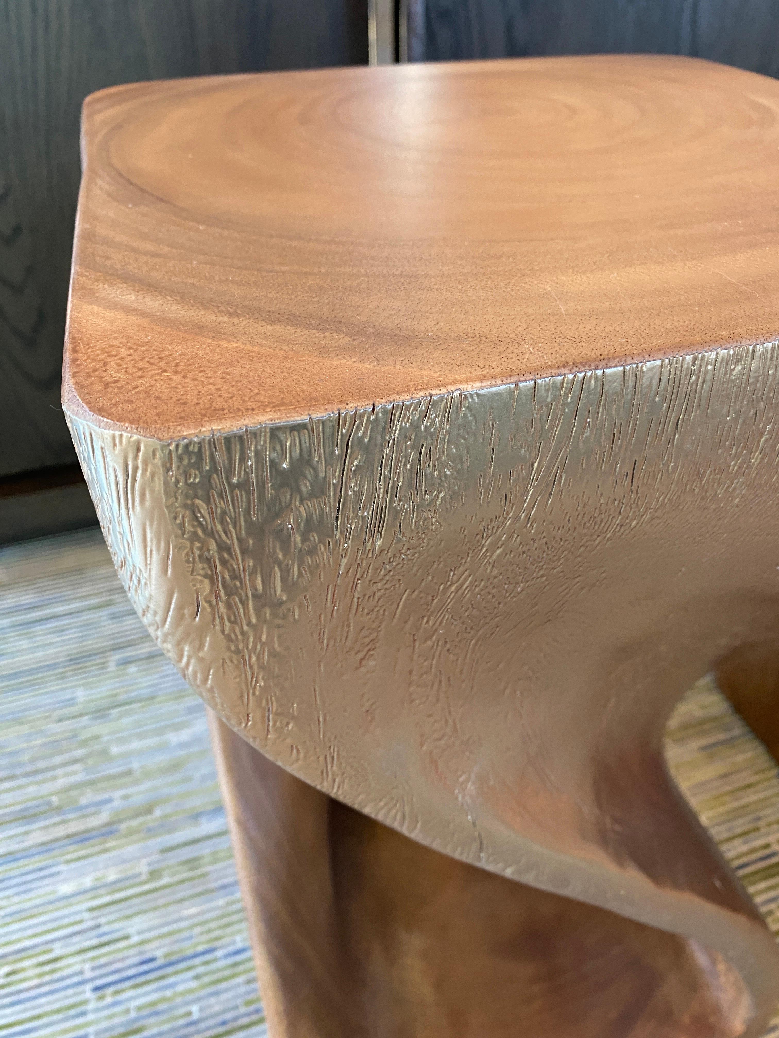 Carved Pair of Curved Gold / Wood Side Tables