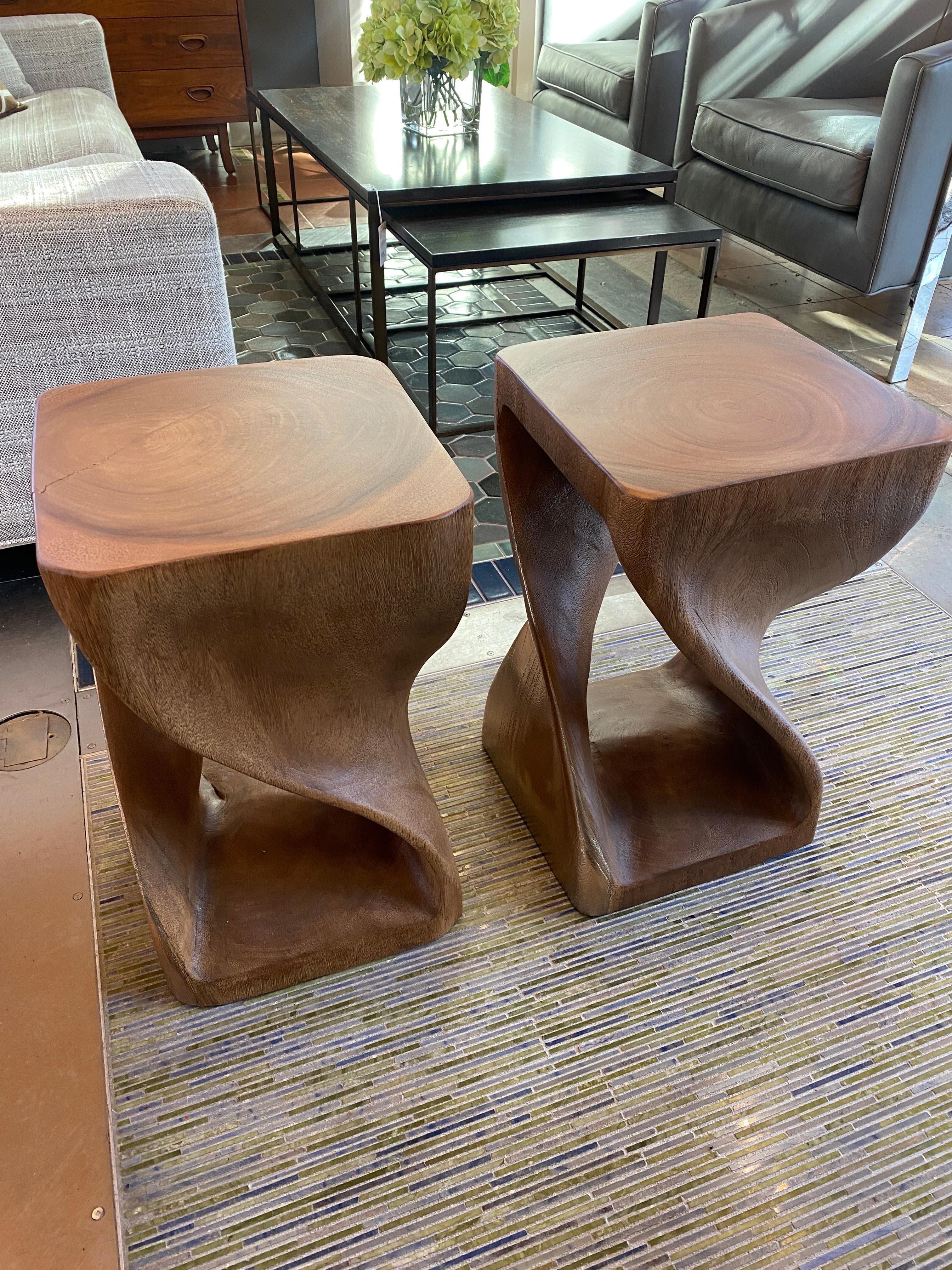 Pair of Curved Gold / Wood Side Tables 1