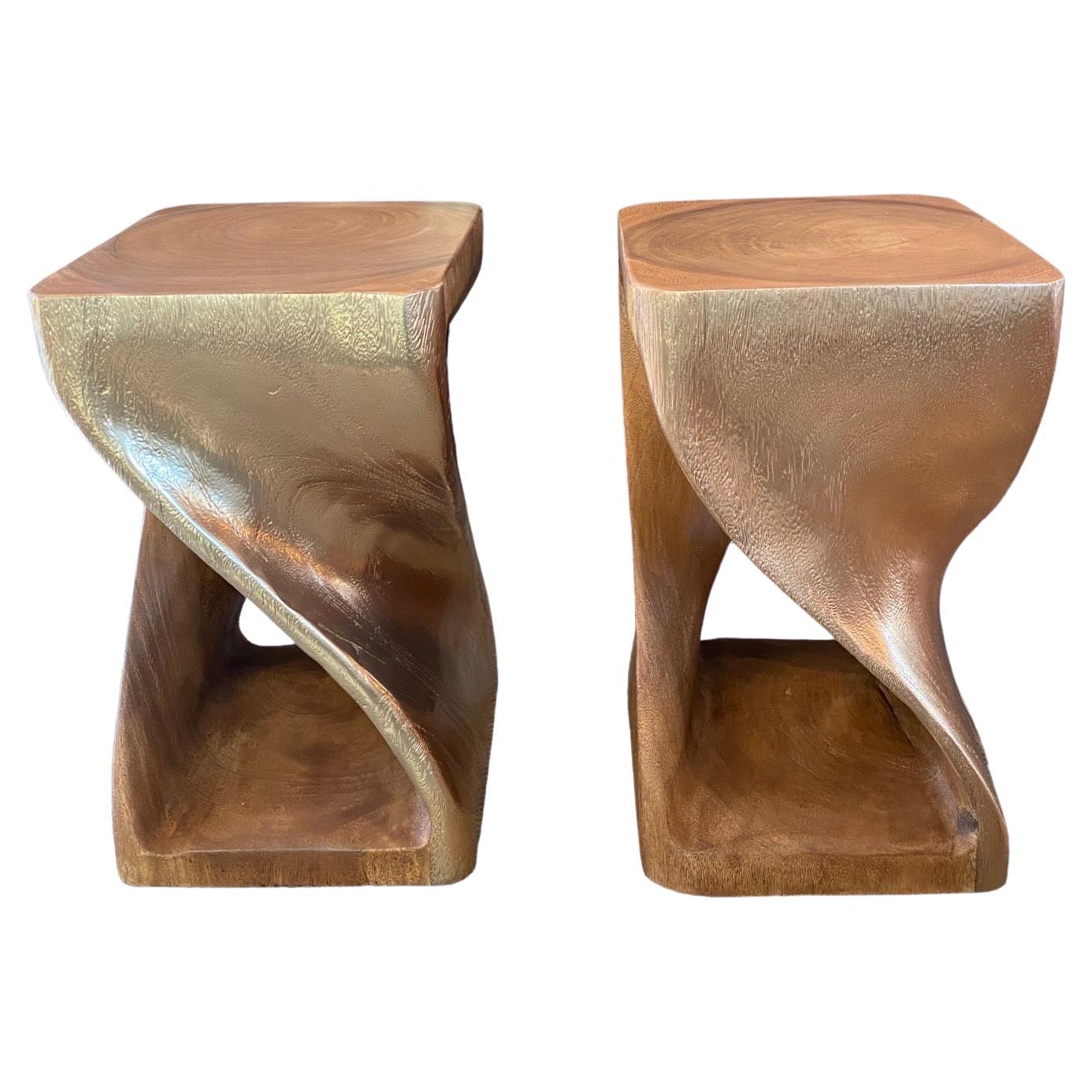 Pair of Curved Gold / Wood Side Tables