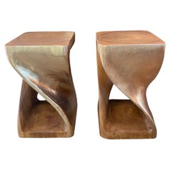 Pair of Curved Gold / Wood Side Tables