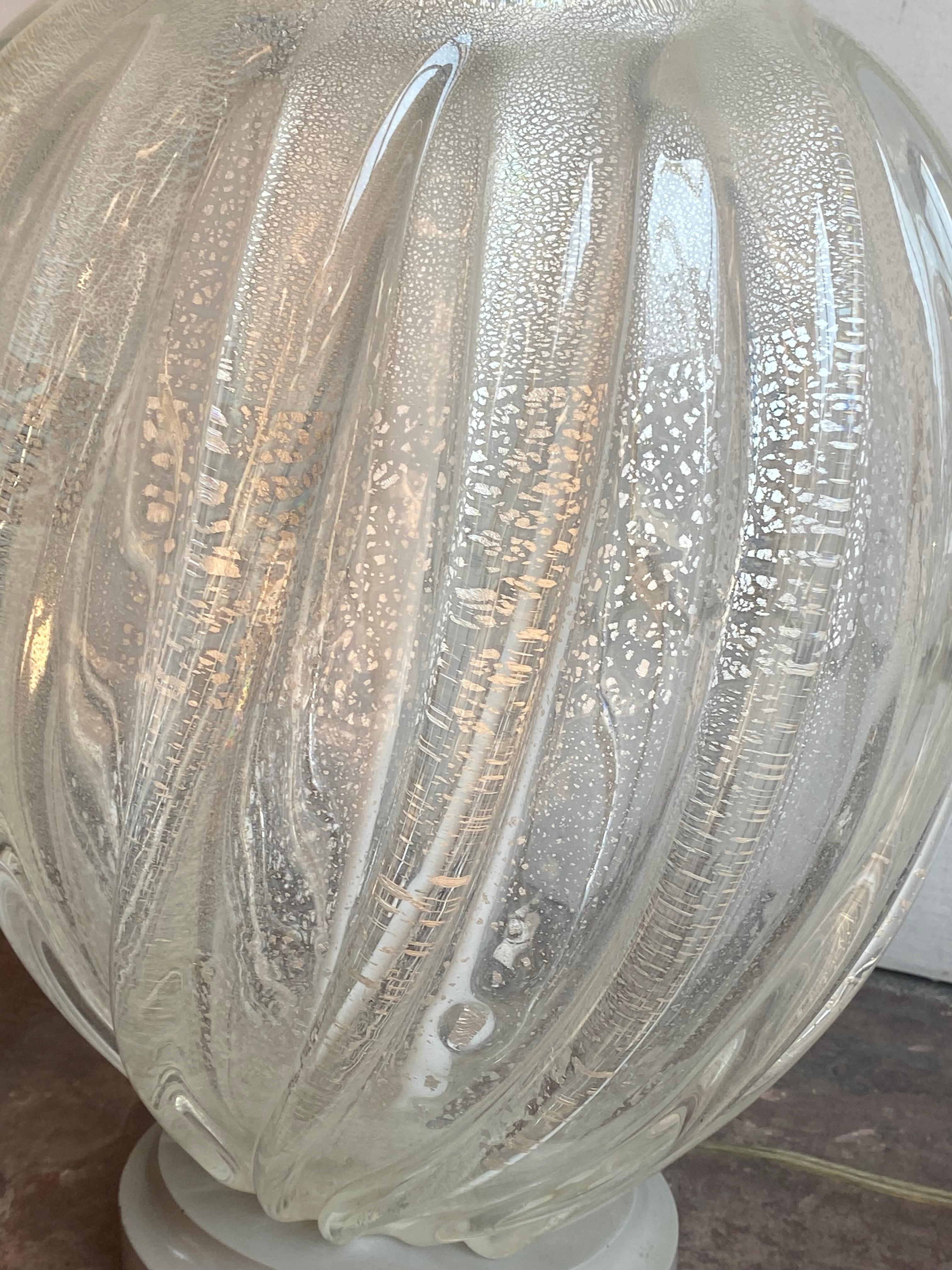 Hollywood Regency Pair of Curved Hand Blown Murano Glass Lamps For Sale