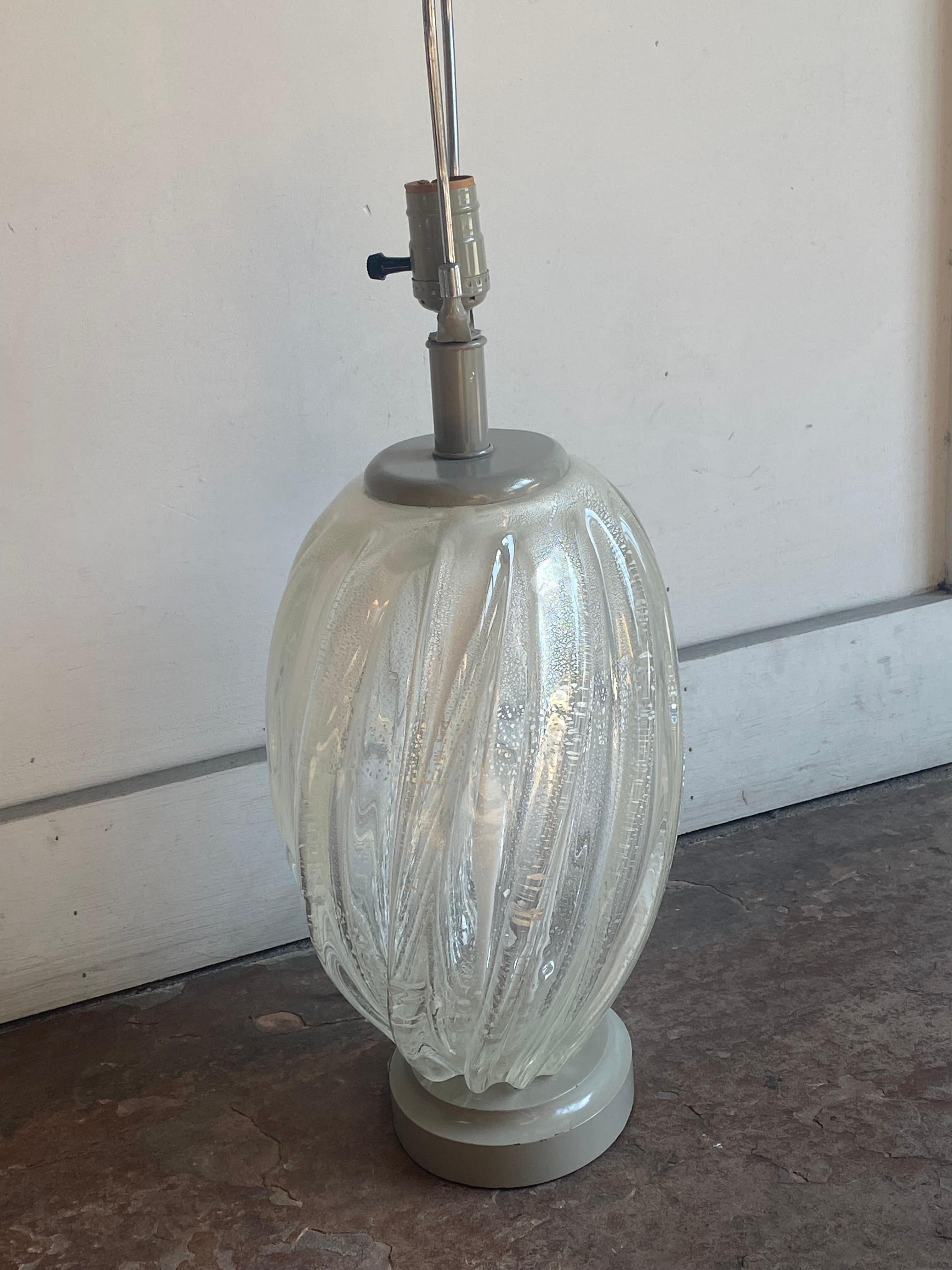 Late 20th Century Pair of Curved Hand Blown Murano Glass Lamps For Sale