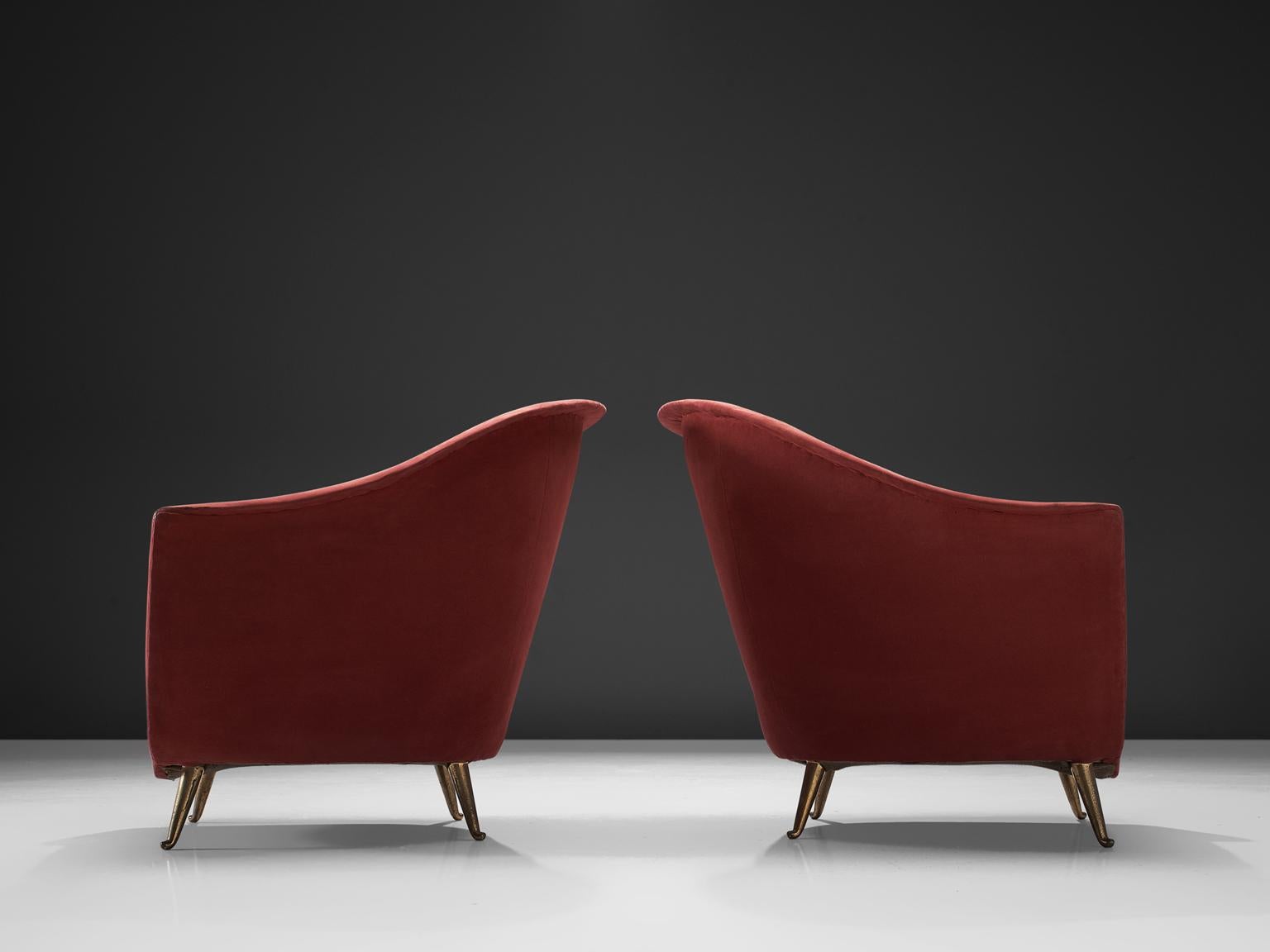 Mid-Century Modern Pair of Curved Italian Lounge Chairs, 1950s