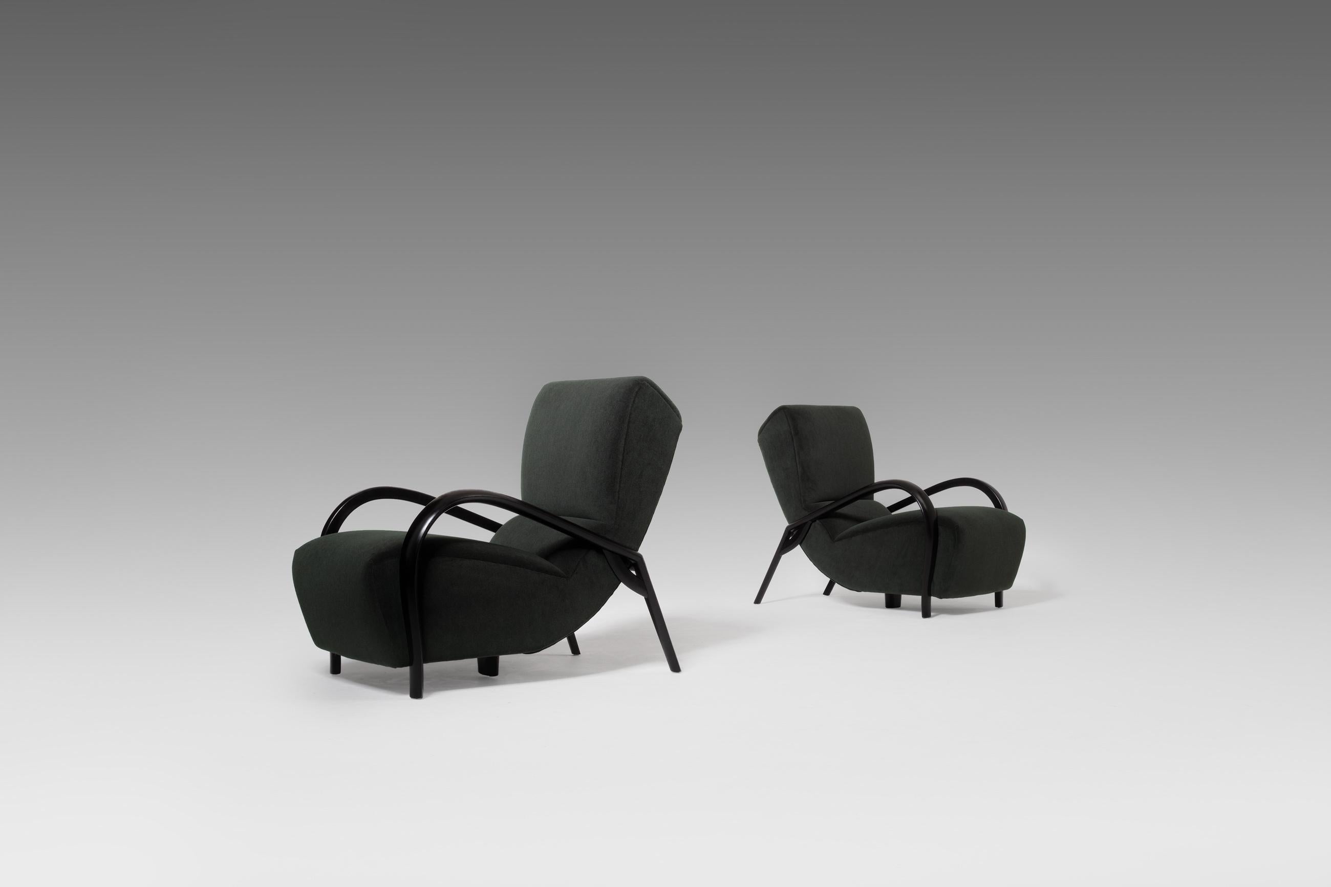 European Pair of Curved Italian Lounge Chairs