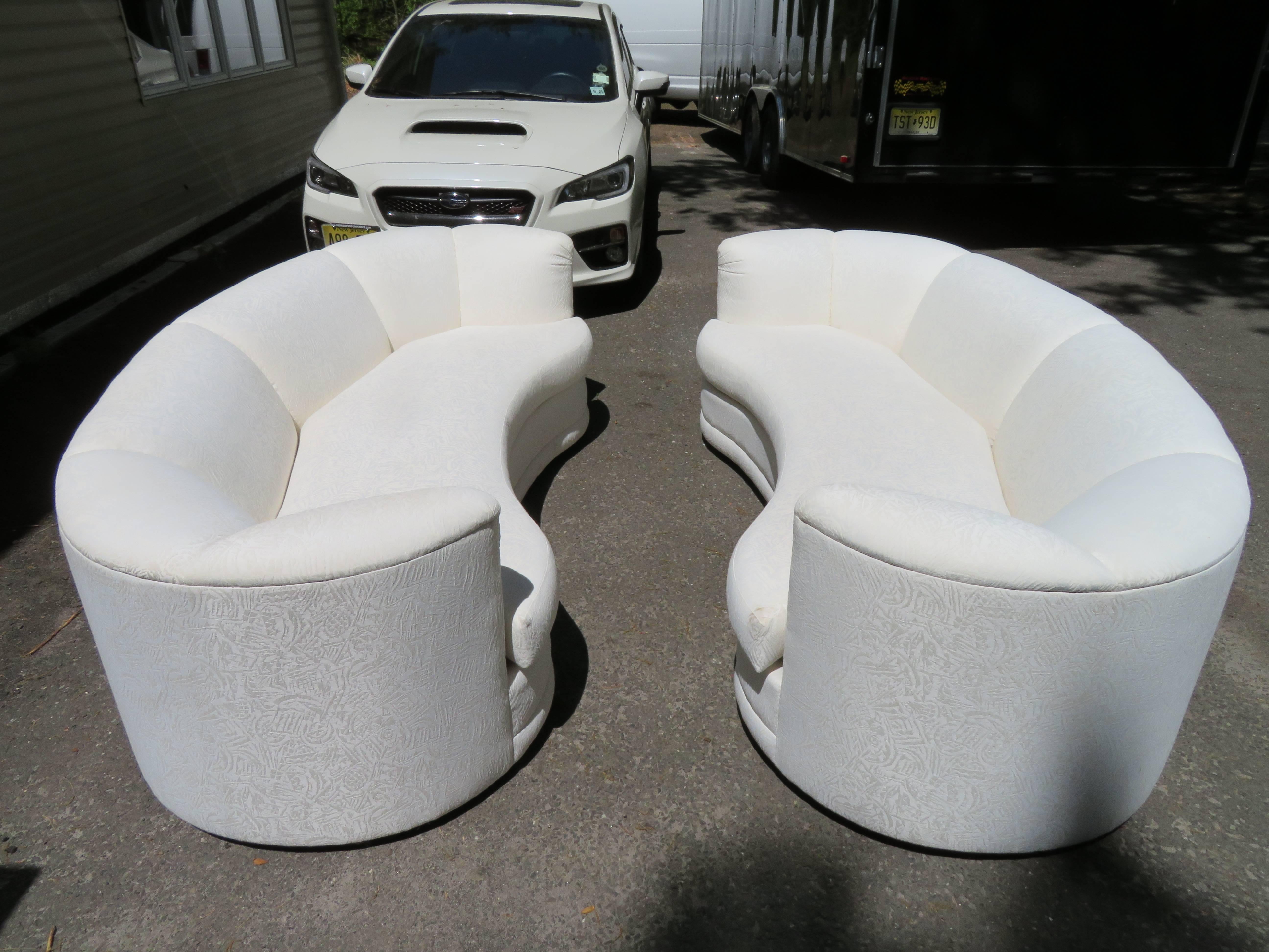Pair of Curved Kidney Shaped Sofas Mid-Century Modern 2