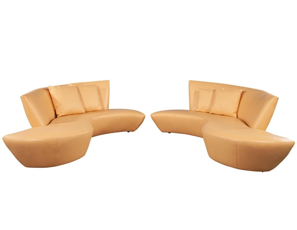 Pair of Curved Leather Mid-Century Modern Sofas by Weiman 6