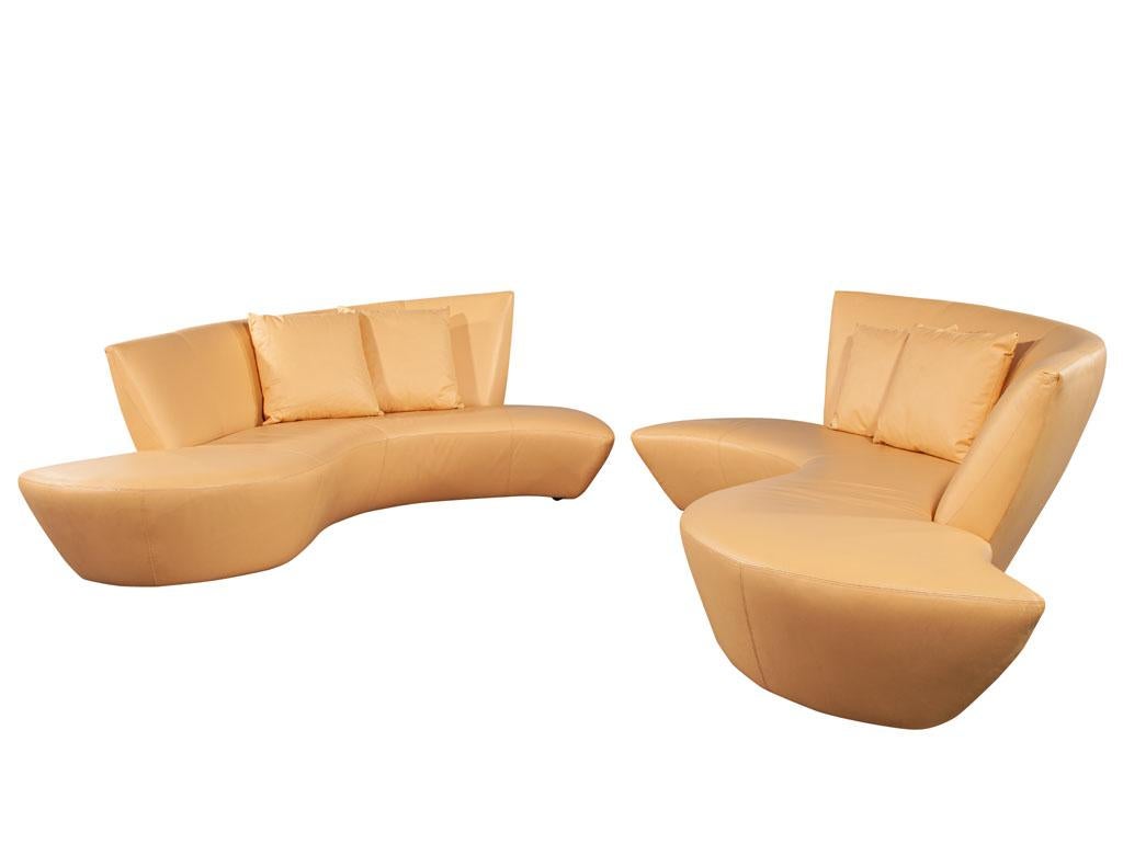 Pair of Curved Leather Mid-Century Modern Sofas by Weiman 7