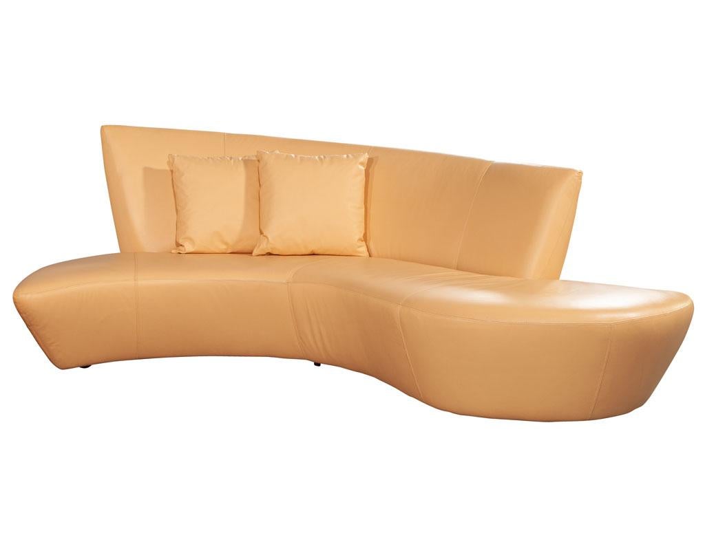Pair of Curved Leather Mid-Century Modern Sofas by Weiman 8