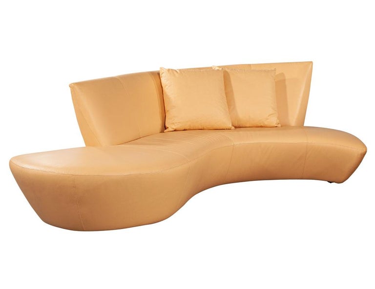 Pair of Curved Leather MidCentury Modern Sofas by Weiman For Sale at