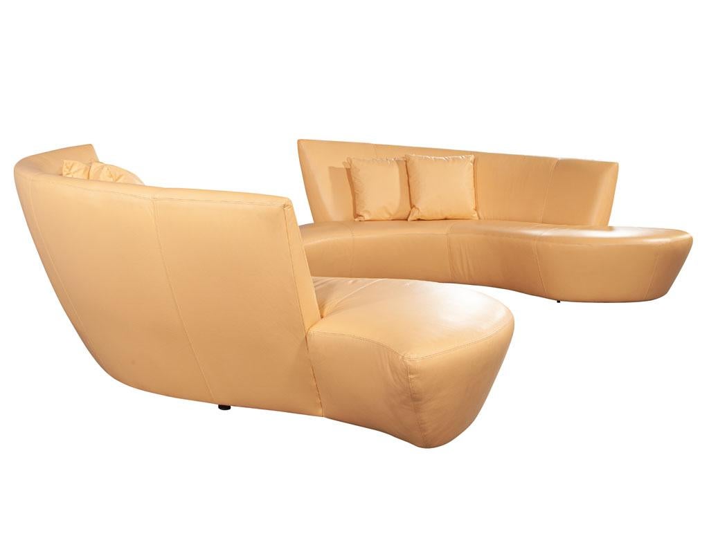 Pair of Curved Leather Mid-Century Modern Sofas by Weiman 12