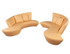 Pair of Curved Leather Mid-Century Modern Sofas by Weiman