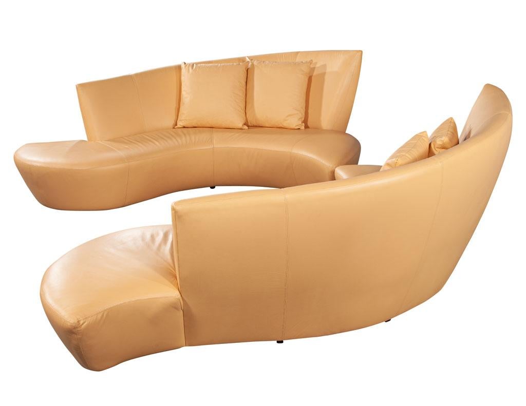 Pair of Curved Leather Mid-Century Modern Sofas by Weiman 1