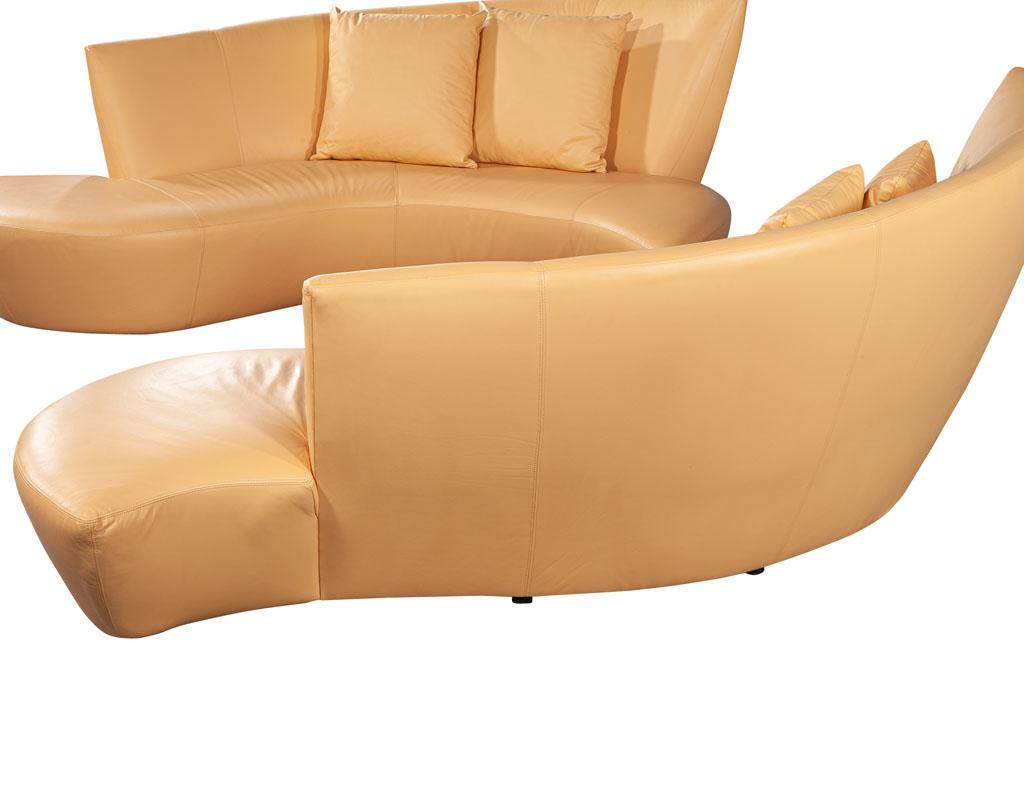 Pair of Curved Leather Mid-Century Modern Sofas by Weiman 2
