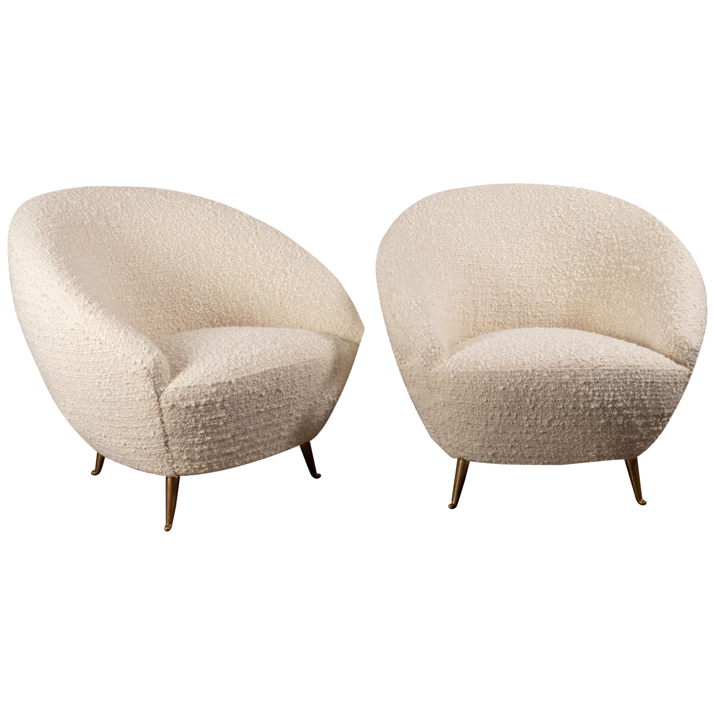Pair of Curved Lounge Chairs attributed to Federico Munari, Italy, 1950s