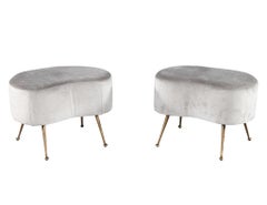Pair of Curved Ottoman Stools in Grey Velvet