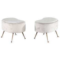 Pair of Curved Ottoman Stools in Grey Velvet