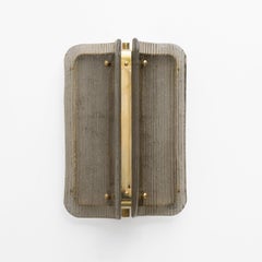 Pair of Curved, Smoked, Ribbed Murano Glass and Brass Wall Sconces