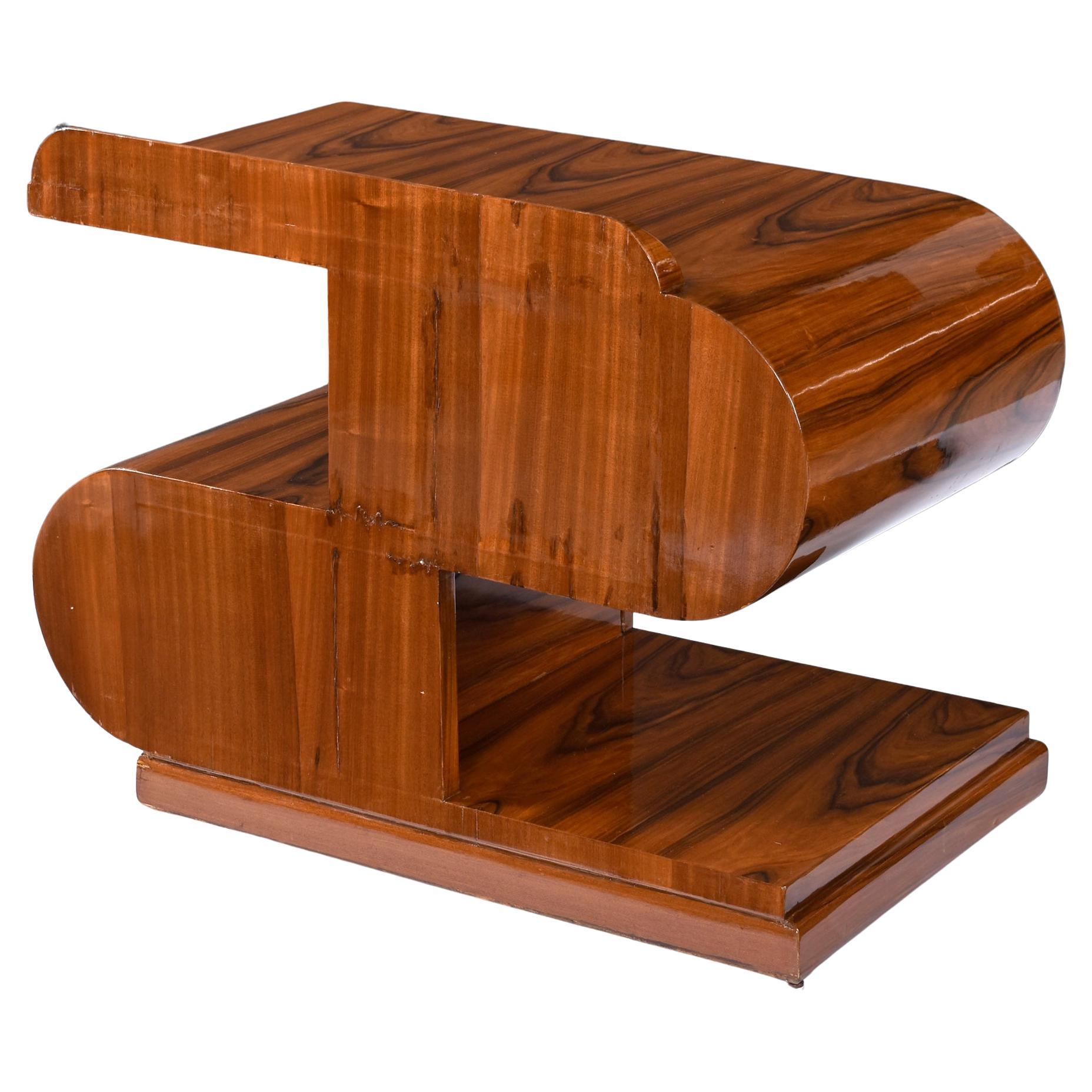 Late 20th Century Pair of Curved Rosewood Art Deco Waterfall Nightstands End Tables For Sale