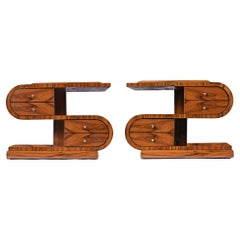 Pair of Curved Rosewood Art Deco Waterfall Nightstands End Tables