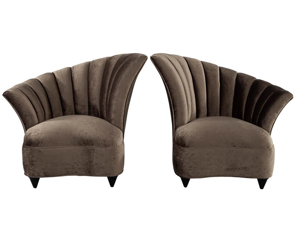 Fabric Pair of Curved Shell Channel Back Lounge Chairs