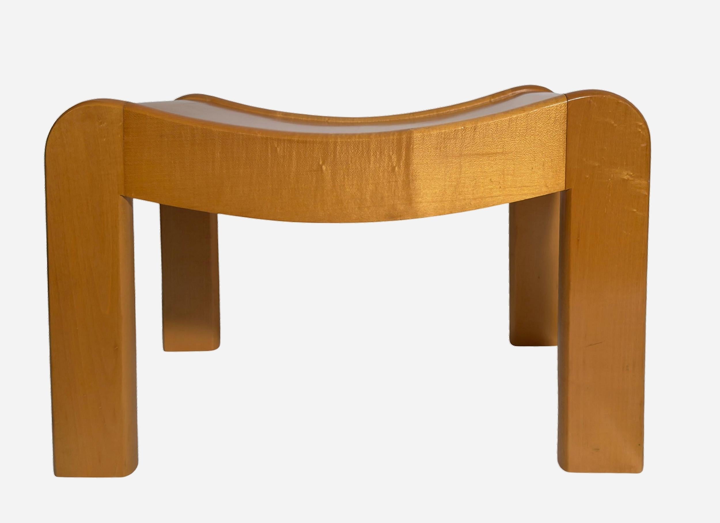 Art Deco Pair of curved stools in sycamore in the style of P.Chareau, France circa 1990 For Sale