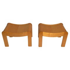 Pair of curved stools in sycamore in the style of P.Chareau, France circa 1990