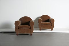 Pair of Curvy Arm Chairs, Upholstered in Pure Mohair