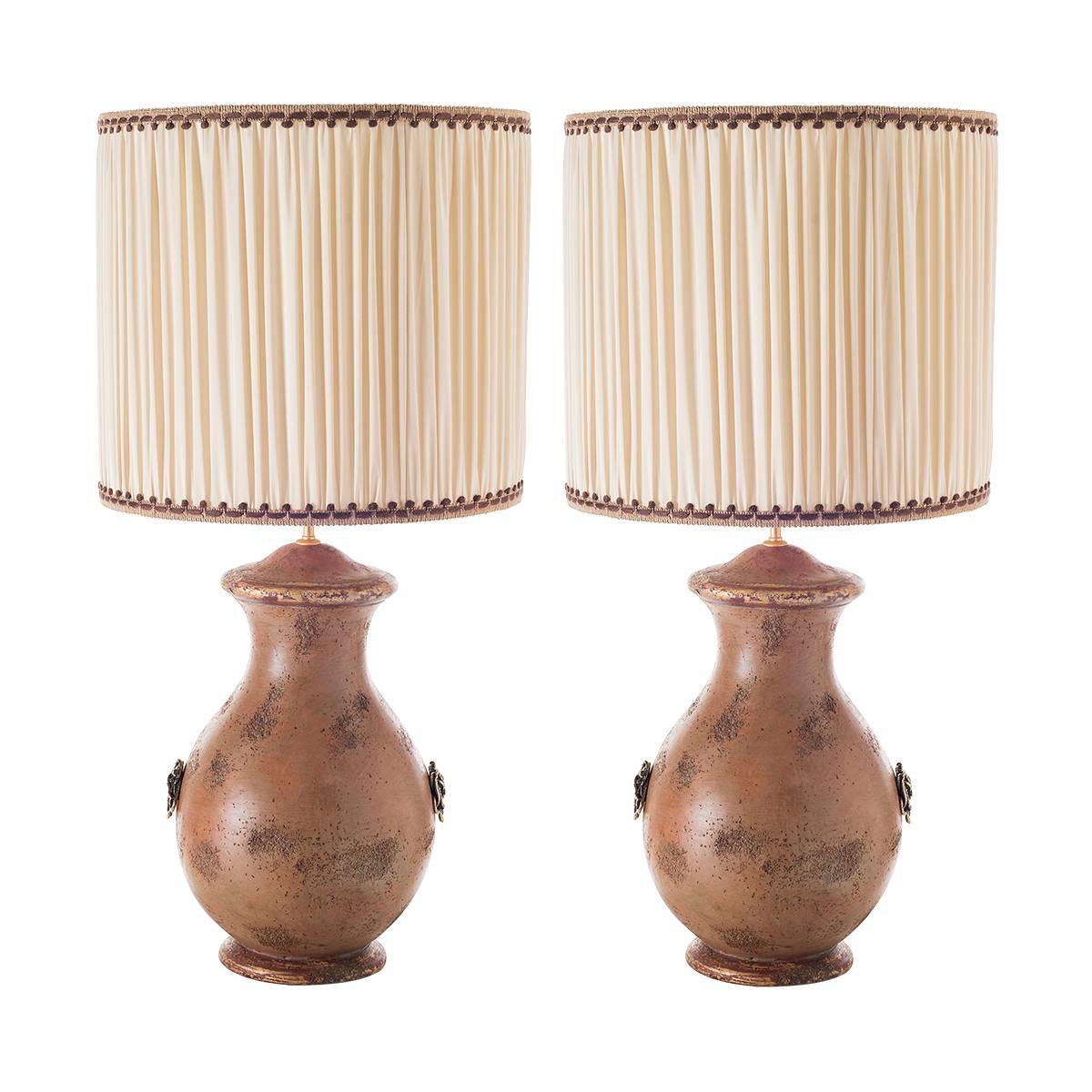 Pair of Curvy Ceramic Table Lamps For Sale
