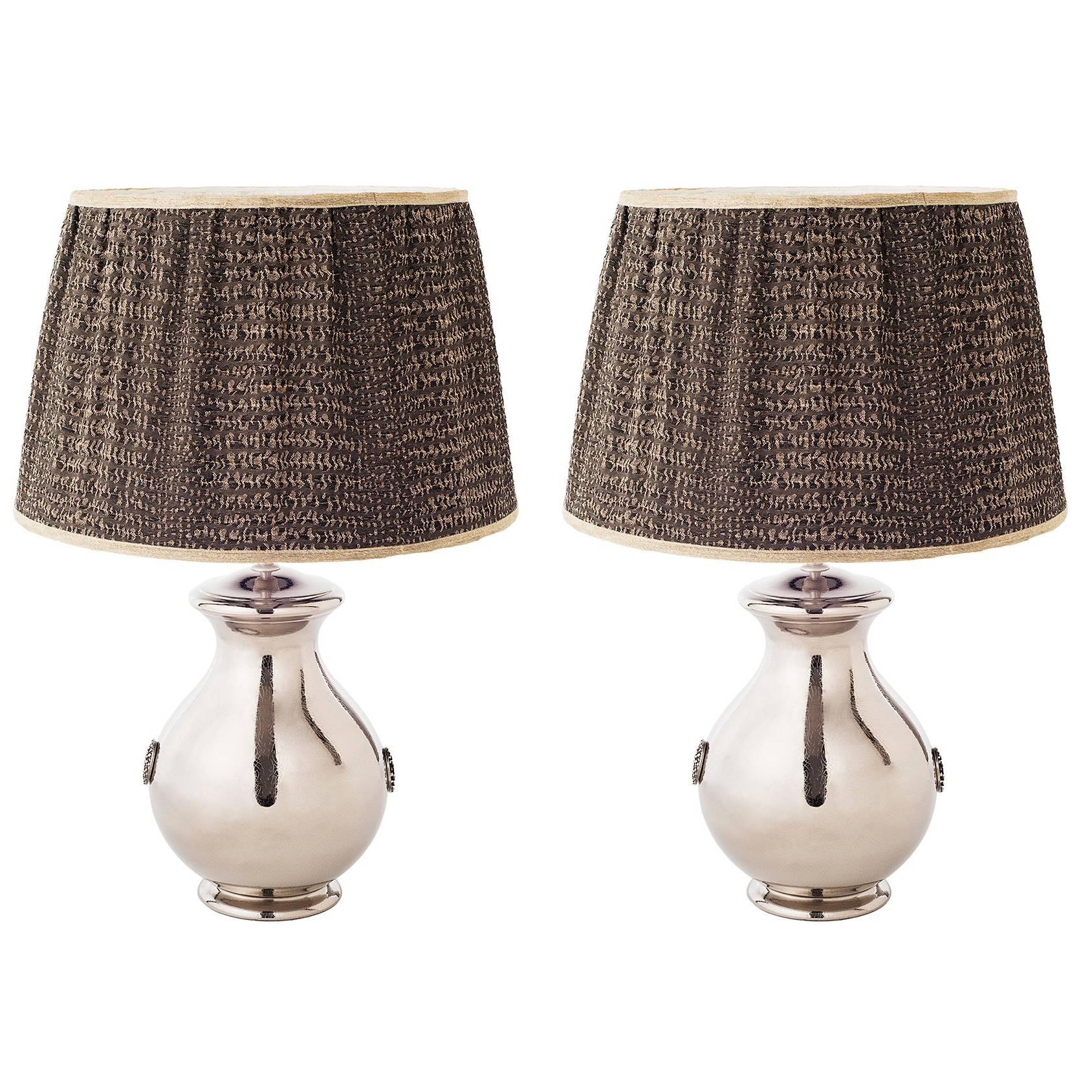 Pair of Curvy Ceramic Table Lamps For Sale