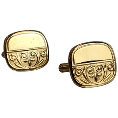 A Pair of Vintage Cushion Shaped Gold Filled Cufflinks with Raised Scroll Work
