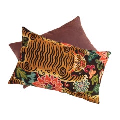 Pair of Cushions With Contemporary Jungle Print & Yellow Velvet and Cotton