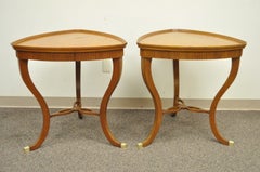 Pair of Custom Adams Regency Style Satinwood Mahogany Triangle Side End Tables