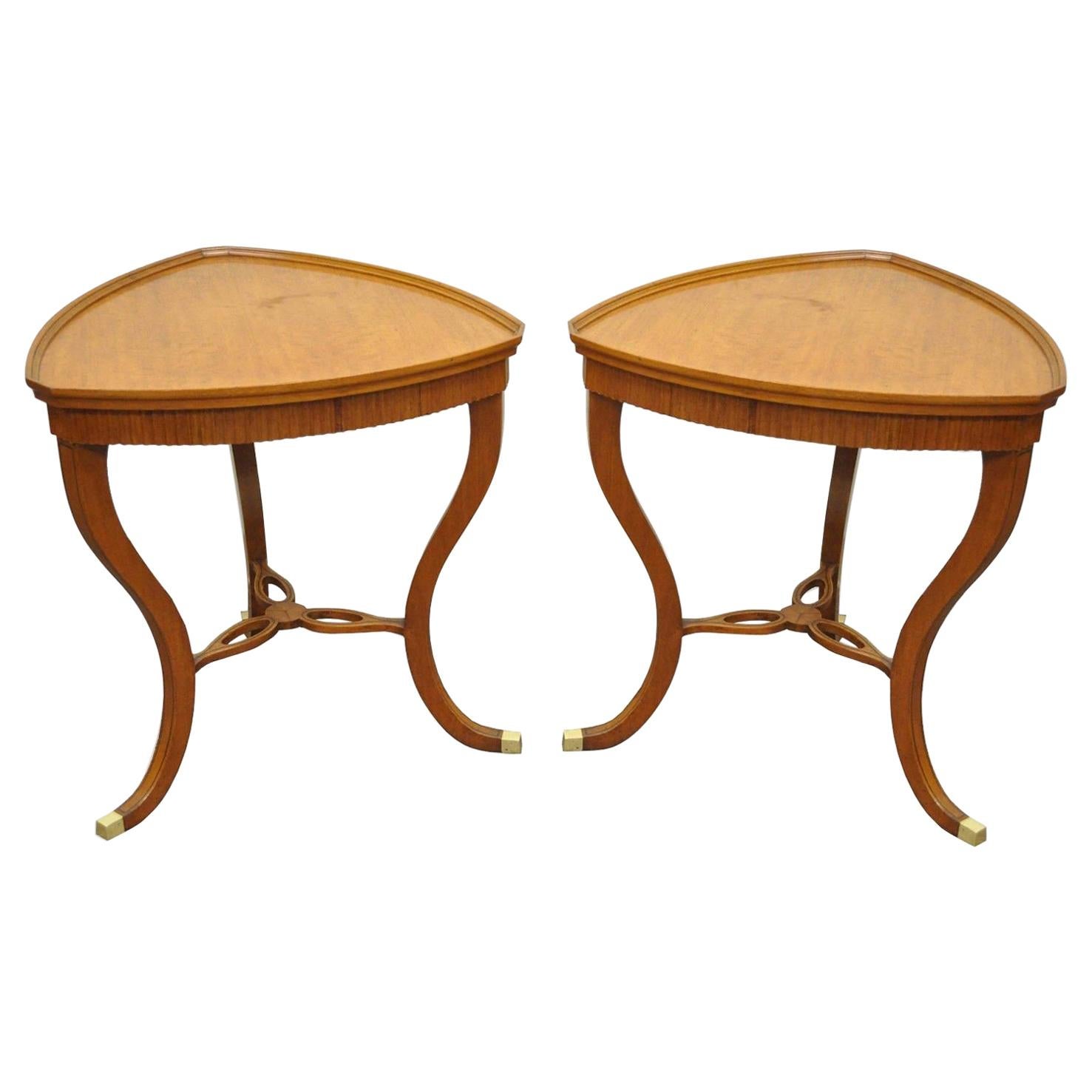Pair of Custom Adams Regency Style Satinwood Mahogany Triangle Side End