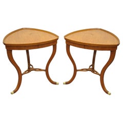 Pair of Custom Adams Regency Style Satinwood Mahogany Triangle Side End Tables