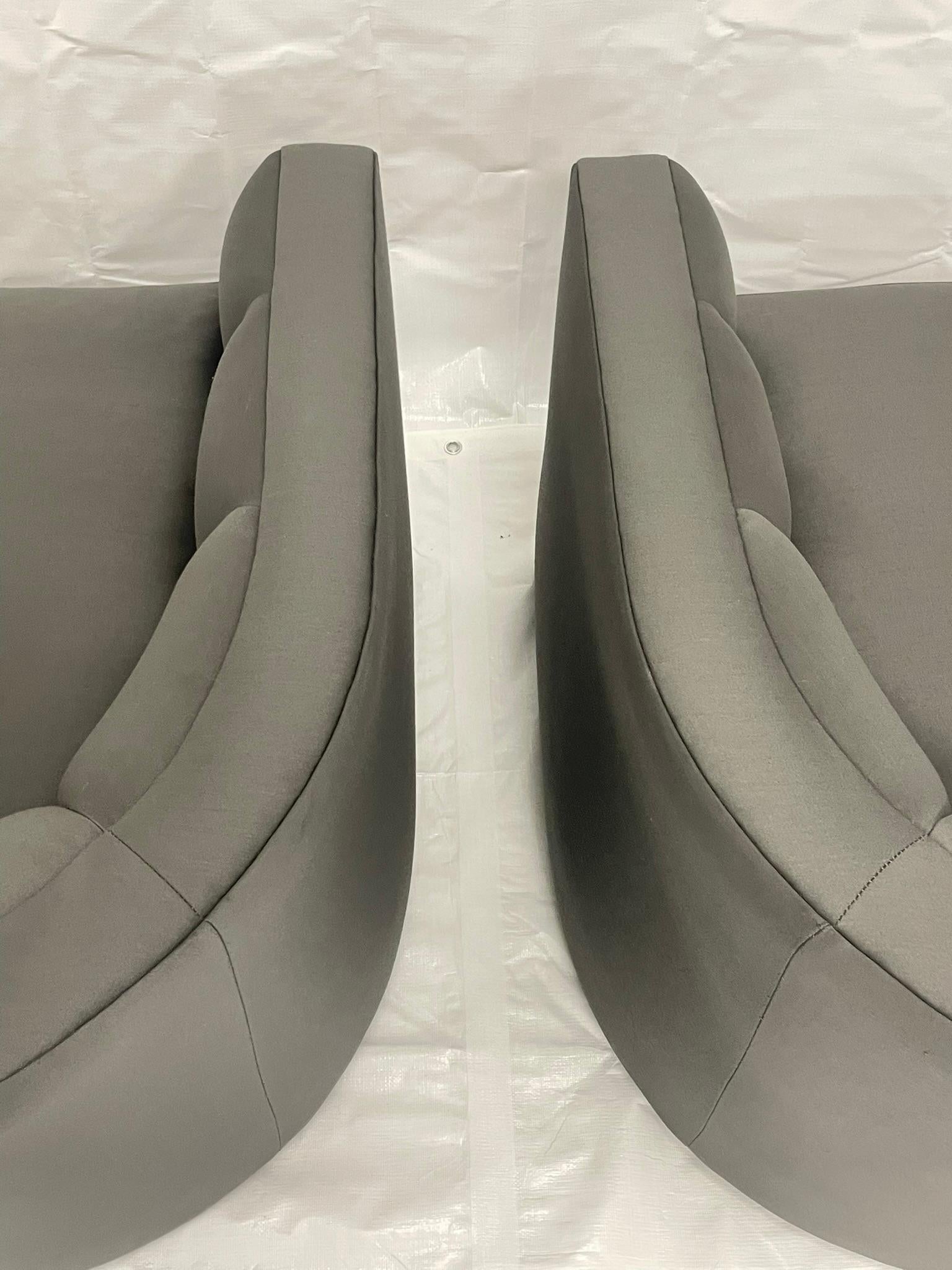 Pair of Custom American Lounge Chairs in Charcoal Gray Fabric For Sale 5