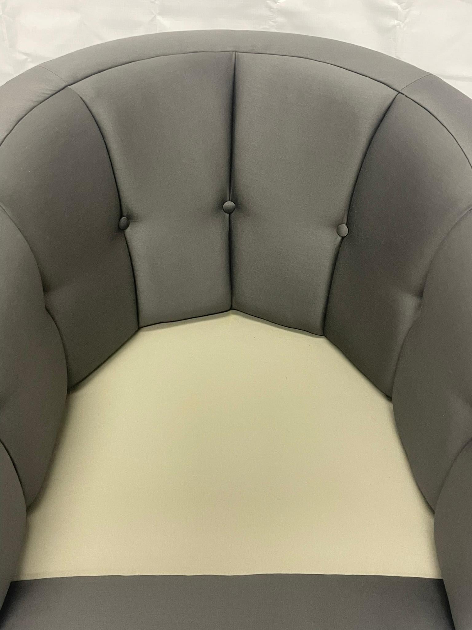 Pair of Custom American Lounge Chairs in Charcoal Gray Fabric For Sale 7